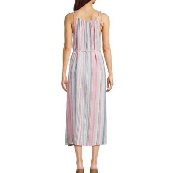 Time and Tru Women's Coral Stripe Tie Shoulder Linen Blend Maxi Dress XL New - Picture 3 of 13